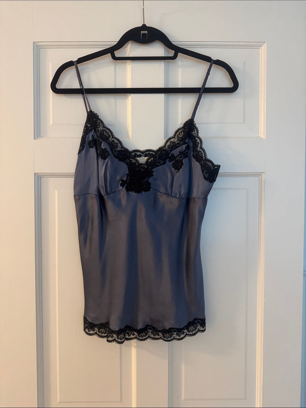 Gold Hawk Satin Lace Trim Cami - Slate Blue & Black